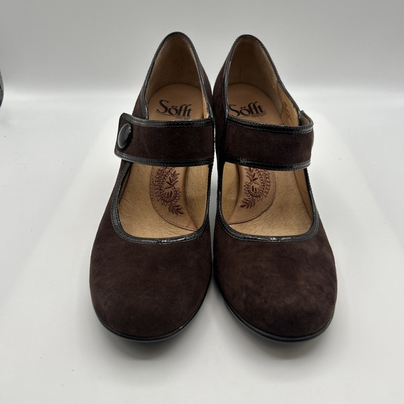 Sofft Mary Jane, Brown Suede Heeled Pumps w/ Button,Women's SZ: 7M - Picture 4 of 15